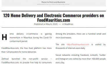 INVESTOR’S MAG-120 Home Delivery and Electronic Commerce providers on FoodMauritius.com